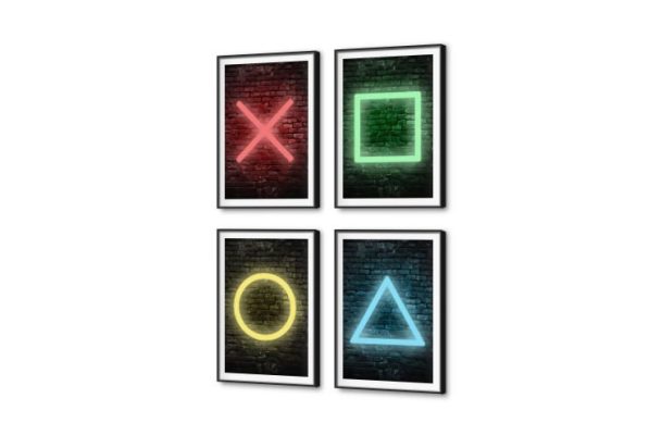 تابلوهات نيون العاب الكترونية ديجيتال SA77098 كل التابلوهات المودرن, جيمنج - العاب و تسليه اسود, اصفر, الوان داكنة اشكال هندسية و زخارف, دوائر, ديجيتال آرت, مثلثات, مربعات, مودرن غرفة شباب, مكاتب – شركات - اعمال بالطول, ببرواز, برواز SF9, برواز اسود, مستطيل