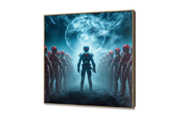 جنود فى الفضاء SA77420 كل التابلوهات المودرن, خيال - خيال علمى ازرق - تركواز, احمر - نبيتى, الوان داكنة تماثل - سيميترى, ديجيتال آرت, مودرن غرفة شباب مربع, ببرواز, برواز خشبى