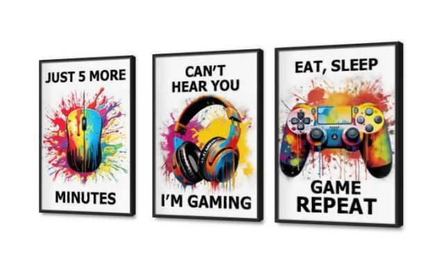 تابلوه مودرن 3 قطع لمحبى الالعاب الالكترونية بالوان زاهية SA77470 كل التابلوهات المودرن, جيمنج - العاب و تسليه متعدد الالوان, قوى و زاهى الستريشن - فيكتور, ديجيتال آرت, كتابات و حروف, مودرن غرفة شباب, مكاتب – شركات - اعمال بالعرض, ببرواز, برواز اسود, مستطيل