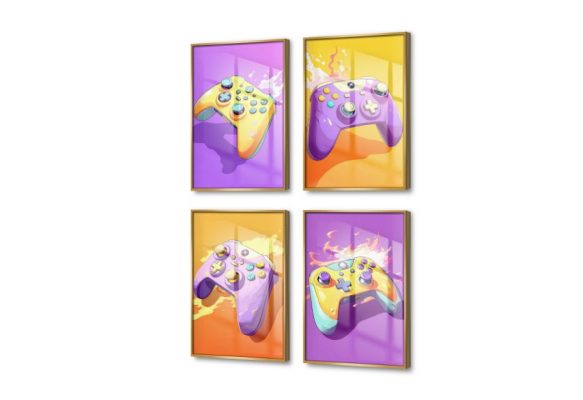 تابلوه مودرن جيمنج لغرف البنات و الشباب بالوان هادئة SA77211 كل التابلوهات المودرن, جيمنج - العاب و تسليه اصفر, قوى و زاهى, موف – ارجوانى ديجيتال آرت, مودرن غرفة بنات, غرفة شباب, مكاتب – شركات - اعمال بالطول, اكريليك, ببرواز, برواز ذهبى, مستطيل