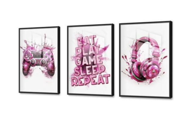 تابلوهات جيمنج بينك و فوشيا لغرف البنات SA77261 كل التابلوهات المودرن, جيمنج - العاب و تسليه بينك – فوشيا, ابيض - اوف وايت, اللون الواحد ديجيتال آرت, مودرن غرفة بنات, غرفة شباب, مكاتب – شركات - اعمال اكريليك, بالعرض, ببرواز, برواز اسود, مستطيل