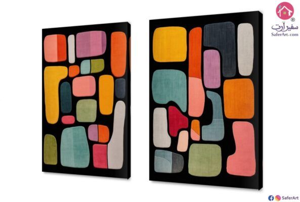 تابلوه مودرن قطعتين الوان متنوعه بوهو ستايل SA78552 ( كل التابلوهات المودرن), اشكال هندسية و زخارف, تجريدي متعدد الالوان, اسود, الوان داكنة, قوى و زاهى اشكال هندسية و زخارف غرفة الاستقبال, غرفة المعيشة, مدخل المنزل, مكاتب – شركات - اعمال بالطول, بالعرض, مستطيل
