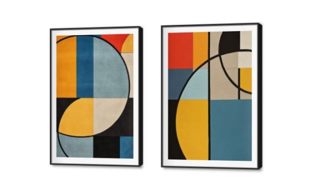 تابلوه بوهو الوان و خطوط جريئة SA78539 كل التابلوهات المودرن, اشكال هندسية و زخارف متعدد الالوان اشكال هندسية و زخارف, بوهو ستايل, دوائر, ديجيتال آرت, مودرن غرفة الاستقبال, غرفة المعيشة, مدخل المنزل, مكاتب – شركات - اعمال بالعرض, ببرواز, برواز SF9, برواز اسود, مستطيل