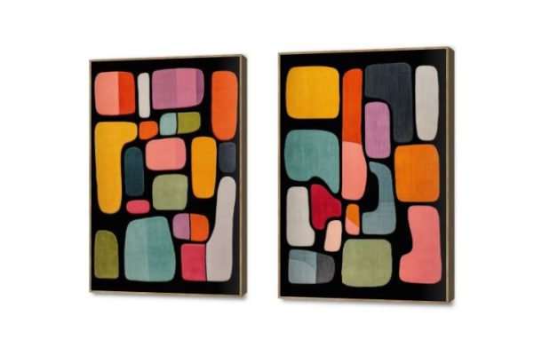 تابلوه مودرن قطعتين الوان متنوعه بوهو ستايل SA78552 كل التابلوهات المودرن, اشكال هندسية و زخارف, تجريدي متعدد الالوان, اسود اشكال هندسية و زخارف, بوهو ستايل, ديجيتال آرت غرفة الاستقبال, غرفة المعيشة, مدخل المنزل, مكاتب – شركات - اعمال بالعرض, ببرواز, برواز خشبى, مستطيل