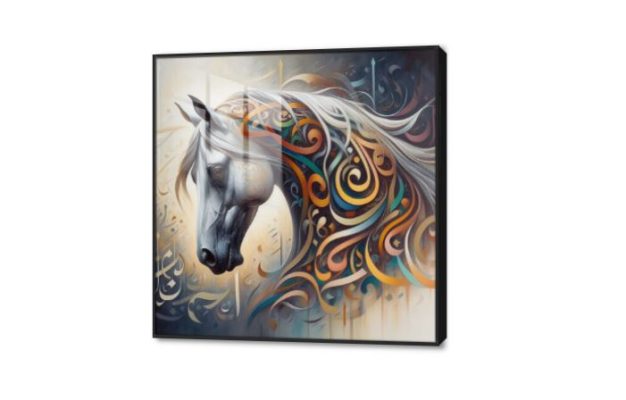 تابلوه مودرن حصان بحروف عربيه SA80284 كل التابلوهات المودرن, احصنه, حيوانات و طيور بنى - بيج, متعدد الالوان الستريشن - فيكتور, لوحات فنية, مودرن غرفة الاستقبال, غرفة المعيشة, مدخل المنزل مربع, اكريليك, ببرواز, برواز اسود