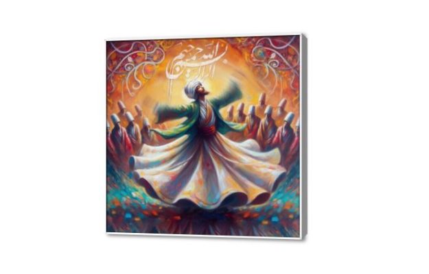 حلقة الذكر المولوية لوحه فنية لديكور الحائط SA80253 كل التابلوهات المودرن, المولوية - الصوفية, اسلامى - ايات قرآنية و خط عربى اصفر, اخضر - زيتى, برتقالى, متعدد الالوان الوان زيتية - اكريليك, لوحات فنية, مودرن غرفة المعيشة مربع, ببرواز, برواز ابيض