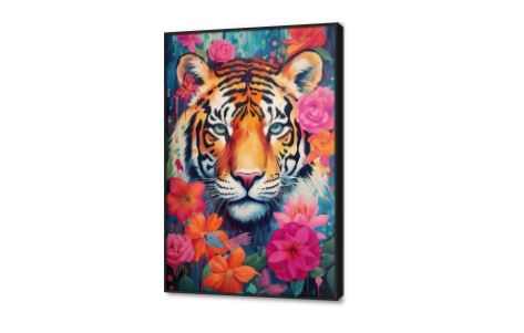 تابلوهات مودرن وجه نمر مع ورود SA80495 كل التابلوهات المودرن, حيوانات مفترسة, حيوانات و طيور برتقالى, بينك – فوشيا, قوى و زاهى, متعدد الالوان الوان زيتية - اكريليك, لوحات فنية, مودرن غرفة المعيشة, غرفة شباب بالطول, برواز اسود, مستطيل