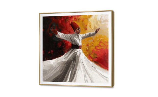 تابلوه فنى رقص - مولوية SA80221 كل التابلوهات المودرن, المولوية - الصوفية, اسلامى - ايات قرآنية و خط عربى احمر - نبيتى, ابيض - اوف وايت, برتقالى الوان زيتية - اكريليك, لوحات فنية غرفة المعيشة مربع, ببرواز, برواز SF9, برواز ذهبى