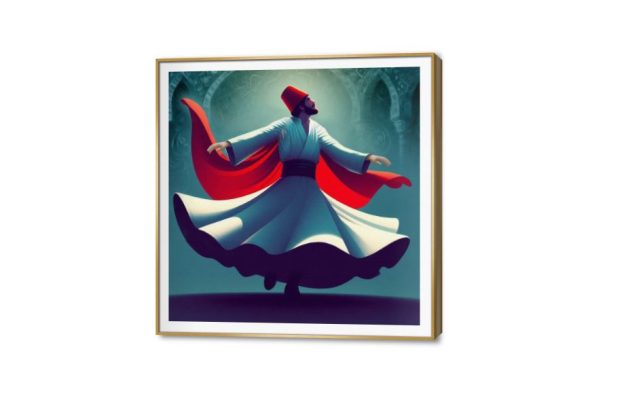 تابلوهات مودرن - رقص - مولوية SA80137 كل التابلوهات المودرن, المولوية - الصوفية, اسلامى - ايات قرآنية و خط عربى احمر - نبيتى, اخضر - زيتى, الوان داكنة ديجيتال آرت, مودرن غرفة المعيشة مربع, ببرواز, برواز SF9, برواز ذهبى