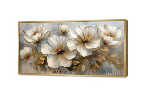 لوحات حائط مودرن زهور بيضاء و اوراق شجر ذهبية SA81090 كل التابلوهات المودرن, ورود - زهور - نباتات ابيض - اوف وايت, فضى – ذهبى الوان زيتية - اكريليك, كلاسيك – نيو كلاسيك, لوحات فنية, مظهر بارز, مودرن غرفة الاستقبال, غرفة النوم, مدخل المنزل بالعرض, ببرواز, برواز ذهبى, مستطيل