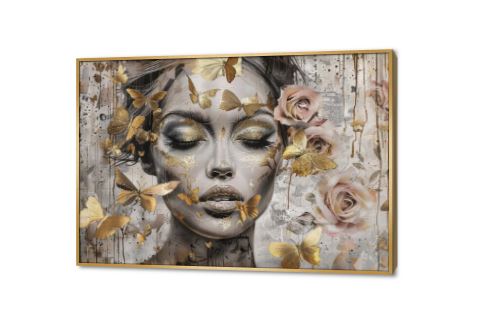 تابلوهات وجه بنت - زهور و فراشات SA81121 كل التابلوهات المودرن, بنات, شخصيات و وجوه ابيض - اوف وايت, بنى - بيج, فضى – ذهبى ديجيتال آرت, لوحات فنية, مودرن غرفة المعيشة, غرفة النوم, غرفة بنات, مدخل المنزل بالعرض, ببرواز, برواز ذهبى, مستطيل