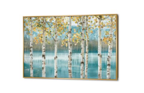 تابلوه أشجار البتولا على ضفاف بحيرة SA84532 كل التابلوهات المودرن, اشجار, مناظر طبيعية ازرق - تركواز, اصفر الوان زيتية - اكريليك, لوحات فنية, مودرن غرفة الاستقبال, غرفة المعيشة, مدخل المنزل فصل الخريف بالعرض, ببرواز, برواز ذهبى, مستطيل