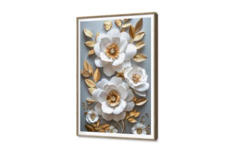 تابلوه حائط باقة من الزهور البيضاء ثلاثية الأبعاد SA87994 كل التابلوهات المودرن, ورود - زهور - نباتات ابيض و اسود, رمادى, فضى – ذهبى ديجيتال آرت, مظهر بارز, مودرن غرفة الاستقبال, غرفة المعيشة, مدخل المنزل, مكاتب – شركات - اعمال بالطول, ببرواز, برواز SF9, برواز خشبى, مستطيل