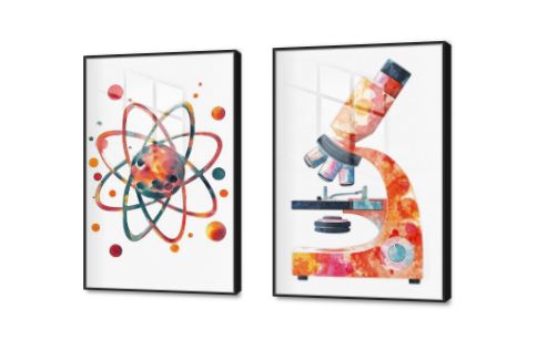 تابلوه حائط ذرة و ميكروسكوب بالوان مائيه SA88468 كل التابلوهات المودرن, اعمال و شركات, علوم, عيادات - طبيه - مستشفيات اخضر - زيتى, برتقالى الوان مائية, لوحات فنية, مودرن مكاتب – شركات - اعمال اكريليك, ببرواز, برواز اسود, مربع