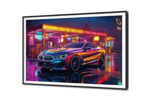 لوحات سيارة BMW وسط اضواء النيون SA89360 كل التابلوهات المودرن, سيارات, سيارات – دراجات - مواصلات احمر - نبيتى, اصفر, الوان داكنة, بينك – فوشيا الستريشن - فيكتور, ديجيتال آرت, مودرن, نيون ستايل غرفة شباب, مكاتب – شركات - اعمال فى الليل اكريليك, بالعرض, ببرواز, برواز SF9, برواز اسود, مستطيل