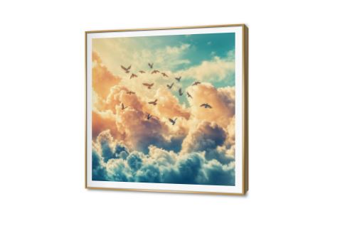 تابلوه مودرن كانفس سماء مليئة بالغيوم SA88282 كل التابلوهات المودرن, سحاب, طيور, حيوانات و طيور, مناظر طبيعية ازرق - تركواز, اصفر, برتقالى الوان مائية, مودرن غرفة الاستقبال, غرفة المعيشة شروق - غروب ببرواز, برواز SF9, برواز ذهبى, مربع