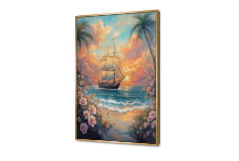 تابلوهات سفينة شراعية عند غروب الشمس SA88531 كل التابلوهات المودرن, سفن كبيرة, شاطئ البحر, بحار و شواطئ و مراكب ازرق - تركواز, برتقالى, بينك – فوشيا الوان زيتية - اكريليك, كلاسيك – نيو كلاسيك, لوحات فنية غرفة المعيشة, مدخل المنزل, مكاتب – شركات - اعمال شروق - غروب بالطول, ببرواز, برواز ذهبى, مستطيل