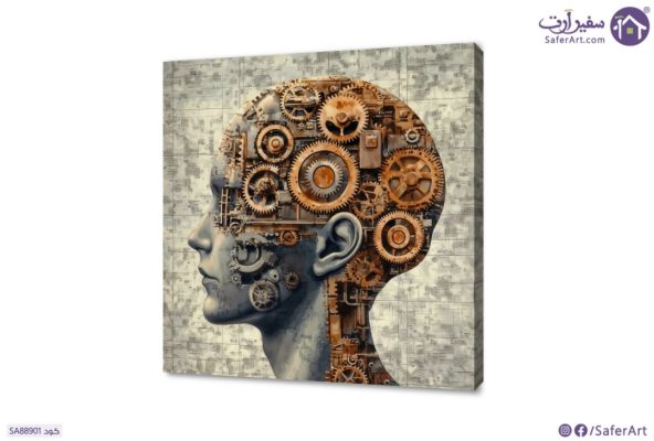 لوحات حائط وجه من تروس و الات SA88901 ( كل التابلوهات المودرن), اعمال و شركات, تكنولوجى, تكنولوجى و معلومات, شخصيات و وجوه برتقالى, بنى - بيج, رمادى عتيق - فينتاج, كلاسيك – نيو كلاسيك, لوحات فنية غرفة شباب, مكاتب – شركات - اعمال مربع