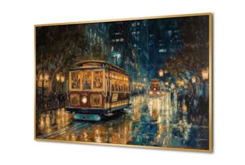 تابلوه مودرن الترام الكهربائي فى سان فرانسيسكو SA89384 كل التابلوهات المودرن, قطارات, سيارات – دراجات - مواصلات, اماكن و مدن و مباني ازرق - تركواز, اسود, اصفر, الوان داكنة الوان زيتية - اكريليك, عتيق - فينتاج, كلاسيك – نيو كلاسيك, لوحات فنية, مودرن غرفة الاستقبال, غرفة المعيشة, مكاتب – شركات - اعمال فى الليل بالعرض, ببرواز, برواز ذهبى, مستطيل