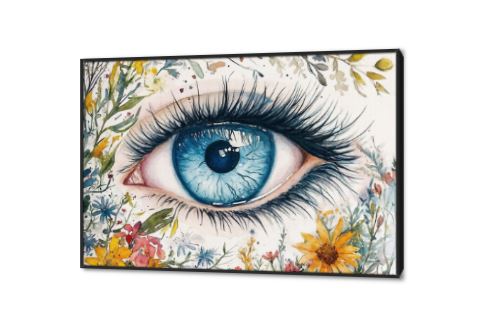 تابلوه حائط عين زرقاء و زهور SA88336 شخصيات و وجوه, عيون, كل التابلوهات المودرن ابيض - اوف وايت, اخضر - زيتى, ازرق - تركواز, اصفر الوان مائية, لوحات فنية, مودرن غرفة بنات بالعرض, ببرواز, برواز اسود, مستطيل