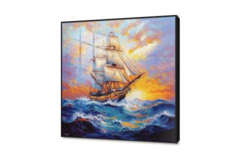 تابلوه سفينة شراعية ضخمة SA88519 كل التابلوهات المودرن, امواج, سفن كبيرة, بحار و شواطئ و مراكب ازرق - تركواز, اصفر, برتقالى الوان زيتية - اكريليك, لوحات فنية, مودرن غرفة المعيشة, مكاتب – شركات - اعمال شروق - غروب اكريليك, ببرواز, برواز اسود, مربع