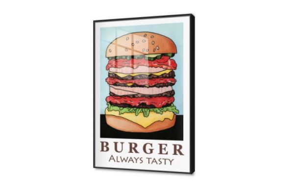 تابلوه حائط البرجر الشهى SA88139 كل التابلوهات المودرن, طعام - مأكولات, مشروبات – اطعمة - المطبخ احمر - نبيتى, ازرق - تركواز, اصفر, بنى - بيج الستريشن - فيكتور, كتابات و حروف, لوحات فنية, مودرن غرفة الطعام - المطبخ اكريليك, بالطول, ببرواز, برواز اسود, مستطيل