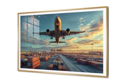 تابلوهات حائط طائرة شحن فوق الميناء SA89103 كل التابلوهات المودرن, اعمال و شركات, الشحن, طائرات, سيارات – دراجات - مواصلات ابيض - اوف وايت, ازرق - تركواز صور فوتوغرافية, مودرن مكاتب – شركات - اعمال اكريليك, بالعرض, ببرواز, برواز SF9, برواز ذهبى, مستطيل