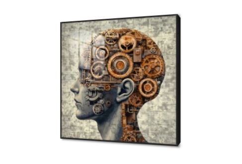 لوحات حائط وجه من تروس و الات SA88901 كل التابلوهات المودرن, اعمال و شركات, تكنولوجى, تكنولوجى و معلومات, خيال - خيال علمى, شخصيات و وجوه برتقالى, رمادى ديجيتال آرت, لوحات فنية, نيون ستايل غرفة شباب, مكاتب – شركات - اعمال اكريليك, ببرواز, برواز اسود, مربع