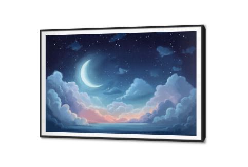 تابلوه منظر هادئ للسماء ليلاً SA88251 كل التابلوهات المودرن, القمر, سحاب, فضاء و كواكب, مناظر طبيعية ازرق - تركواز, اسود, الوان داكنة الوان مائية, لوحات فنية, مودرن غرفة المعيشة, غرفة النوم, مكاتب – شركات - اعمال فى الليل بالعرض, ببرواز, برواز SF9, برواز اسود, مستطيل