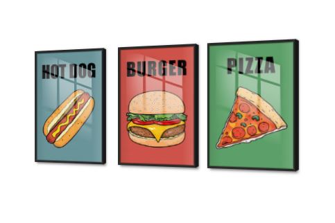 لوحات فنية وجبات سريعة بالوان قوية SA88195 كل التابلوهات المودرن, طعام - مأكولات, مميزة و مختارة, English Text & Quotes, مشروبات – اطعمة - المطبخ احمر - نبيتى, اخضر - زيتى, اصفر, قوى و زاهى الستريشن - فيكتور, قابل للتعديل, كتابات و حروف, لوحات فنية, مودرن غرفة الطعام - المطبخ, مكاتب – شركات - اعمال اكريليك, بالعرض, ببرواز, برواز اسود, مستطيل