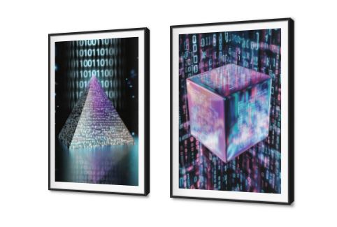 تابلوه مودرن كانفس مكعب و هرم بتصميم تكنولوجى من المستقبل SA88934 كل التابلوهات المودرن, اعمال و شركات, تكنولوجى و معلومات, اشكال هندسية و زخارف ازرق - تركواز, اسود, الوان داكنة, موف – ارجوانى اشكال هندسية و زخارف, ديجيتال آرت, كتابات و حروف, مثلثات, مربعات, مودرن, نيون ستايل غرفة شباب, مكاتب – شركات - اعمال بالطول, ببرواز, برواز SF9, برواز اسود, مستطيل
