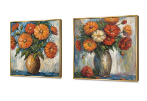 لوحات فنية لزهور برتقالية زاهية بفازة SA94719 كل التابلوهات المودرن, فازات و اوانى, طبيعه صامتة, ورود - زهور - نباتات احمر - نبيتى, اخضر - زيتى, برتقالى الوان زيتية - اكريليك, لوحات فنية, مظهر بارز, مودرن غرفة الاستقبال, غرفة المعيشة, غرفة النوم, مدخل المنزل, مكاتب – شركات - اعمال فصل الربيع بالعرض, ببرواز, برواز ذهبى, مربع, مستطيل