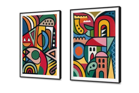 لوحات فنية تجريدية بألوان زاهية وأشكال هندسية SA93975 كل التابلوهات المودرن, اشكال هندسية و زخارف, تجريدي احمر - نبيتى, اخضر - زيتى, ازرق - تركواز, اصفر, برتقالى, قوى و زاهى, متعدد الالوان اشكال هندسية و زخارف, الستريشن - فيكتور, الفن الافريقى, دوائر, ديجيتال آرت, مثلثات, مربعات, مودرن غرفة الاستقبال, غرفة المعيشة, مدخل المنزل, مكاتب – شركات - اعمال بالعرض, ببرواز, برواز SF9, برواز اسود, مستطيل