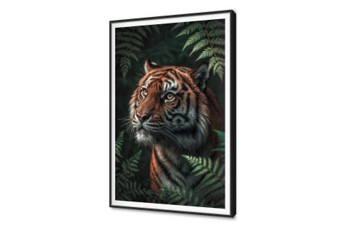 لوحات حائط لنمر وسط أوراق الشجر الخضراء SA94122 كل التابلوهات المودرن, حيوانات مفترسة, حيوانات و طيور اخضر - زيتى, اسود, الوان داكنة, بنى - بيج الستريشن - فيكتور, ديجيتال آرت, لوحات فنية, مودرن غرفة الاستقبال, غرفة شباب, مكاتب – شركات - اعمال فى الليل بالطول, ببرواز, برواز SF9, برواز اسود, مستطيل