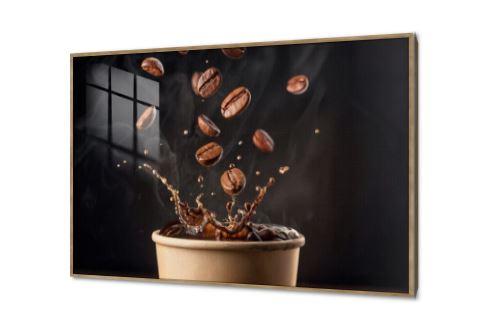 لوحة فنية لحبوب القهوة المتناثرة بفنجان القهوة SA94602 كل التابلوهات المودرن, قهوة, مشروبات – اطعمة - المطبخ اسود, اللون الواحد, الوان داكنة, بنى - بيج بسيط و هادئ, ديجيتال آرت, صور فوتوغرافية, مودرن غرفة الطعام - المطبخ, غرفة المعيشة, مكاتب – شركات - اعمال اكريليك, بالعرض, ببرواز, برواز ذهبى, مستطيل