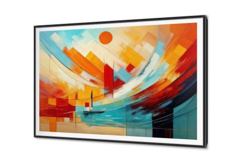 تابلوه مودرن تجريدي لمركب في بحر ملون SA94384 كل التابلوهات المودرن, اشكال هندسية و زخارف, تجريدي احمر - نبيتى, ازرق - تركواز, اصفر, برتقالى, قوى و زاهى, متعدد الالوان اشكال هندسية و زخارف, الوان زيتية - اكريليك, مربعات, مودرن غرفة الاستقبال, غرفة المعيشة, مدخل المنزل, مكاتب – شركات - اعمال شروق - غروب بالعرض, ببرواز, برواز SF9, برواز اسود, مستطيل