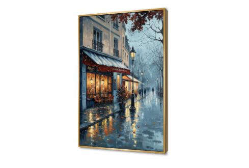 لوحة فنية لشارع باريسي ممطر بألوان دافئة SA94328 كل التابلوهات المودرن, اعمال و شركات, سياحة و سفر, اماكن و مدن و مباني احمر - نبيتى, ازرق - تركواز, الوان داكنة, برتقالى, رمادى الوان زيتية - اكريليك, لوحات فنية, مودرن غرفة الاستقبال, غرفة المعيشة, مدخل المنزل, مكاتب – شركات - اعمال شتاء و ثلوج, فى الليل بالطول, برواز ذهبى, مستطيل
