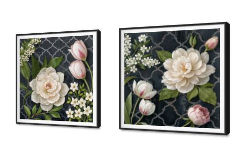 لوحات فنية ورود بيضاء على خلفية داكنة SA94961 كل التابلوهات المودرن, ورود - زهور - نباتات اخضر - زيتى, اسود, الوان داكنة, بينك – فوشيا ديجيتال آرت, لوحات فنية, مودرن غرفة الاستقبال, غرفة المعيشة, مدخل المنزل, مكاتب – شركات - اعمال فصل الربيع بالعرض, ببرواز, برواز SF9, برواز اسود, مستطيل