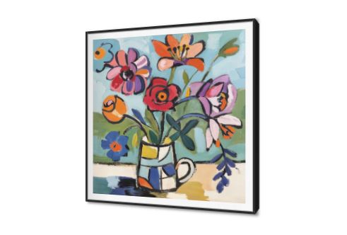 لوحة فنية مودرن لأزهار ملونة بفن تجريدي SA95067 كل التابلوهات المودرن, فازات و اوانى, تجريدي, طبيعه صامتة, ورود - زهور - نباتات ازرق - تركواز, برتقالى, قوى و زاهى, متعدد الالوان, موف – ارجوانى الوان زيتية - اكريليك, لوحات فنية, مظهر بارز, مودرن غرفة الاستقبال, غرفة الطعام - المطبخ, غرفة المعيشة, غرفة النوم, غرفة بنات, مدخل المنزل, مكاتب – شركات - اعمال فصل الربيع ببرواز, برواز SF9, برواز اسود, مربع