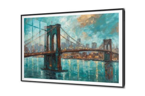 لوحة فنية لجسر بروكلين وأضواء مدينة نيويورك SA94888 كل التابلوهات المودرن, اعمال و شركات, دول و مدن مشهورة, سياحة و سفر, لوحات مدن على البحر, اماكن و مدن و مباني ازرق - تركواز, برتقالى, بنى - بيج الوان زيتية - اكريليك, لوحات فنية, مظهر بارز, مودرن غرفة الاستقبال, غرفة المعيشة, مدخل المنزل, مكاتب – شركات - اعمال فى الليل اكريليك, بالعرض, ببرواز, برواز SF9, برواز اسود, مستطيل