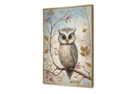 لوحة فنية لبومة صغيرة على غصن شجرة SA94425 كل التابلوهات المودرن, طيور, حيوانات و طيور ازرق - تركواز, برتقالى, بنى - بيج, رمادى بسيط و هادئ, ديجيتال آرت, لوحات فنية, مودرن غرفة الاستقبال, غرفة المعيشة, غرفة بنات, مدخل المنزل فصل الخريف بالطول, ببرواز, برواز ذهبى, مستطيل