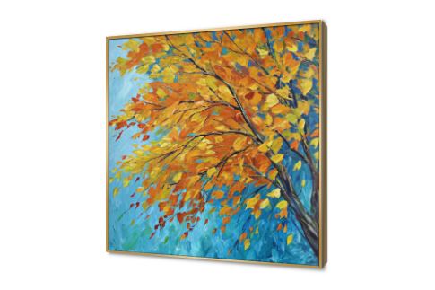 لوحات فنية لشجرة الخريف بألوانها الزاهية الدافئة SA94244 كل التابلوهات المودرن, اشجار, مناظر طبيعية ازرق - تركواز, اصفر, برتقالى, قوى و زاهى الوان زيتية - اكريليك, لوحات فنية, مظهر بارز, مودرن غرفة الاستقبال, غرفة المعيشة, غرفة النوم, مدخل المنزل, مكاتب – شركات - اعمال فصل الخريف ببرواز, برواز ذهبى, مربع