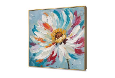 لوحة فنية لزهرة ملونة بأسلوب تجريدي مودرن SA95017 كل التابلوهات المودرن, ورود - زهور - نباتات ابيض - اوف وايت, ازرق - تركواز, برتقالى, قوى و زاهى الوان زيتية - اكريليك, لوحات فنية, مظهر بارز, مودرن غرفة الاستقبال, غرفة المعيشة, غرفة النوم, غرفة بنات, مدخل المنزل, مكاتب – شركات - اعمال فصل الربيع ببرواز, برواز ذهبى, مربع