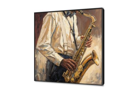 لوحات فنية لعازف الساكسفون بلمسة فنية مميزة SA95187 كل التابلوهات المودرن, ايادى, رجال, هوايات, شخصيات و وجوه, موسيقي ابيض - اوف وايت, اسود, بنى - بيج, فضى – ذهبى الوان زيتية - اكريليك, بسيط و هادئ, لوحات فنية, مظهر بارز, مودرن غرفة الاستقبال, غرفة المعيشة, غرفة شباب, مكاتب – شركات - اعمال ببرواز, برواز اسود, مربع