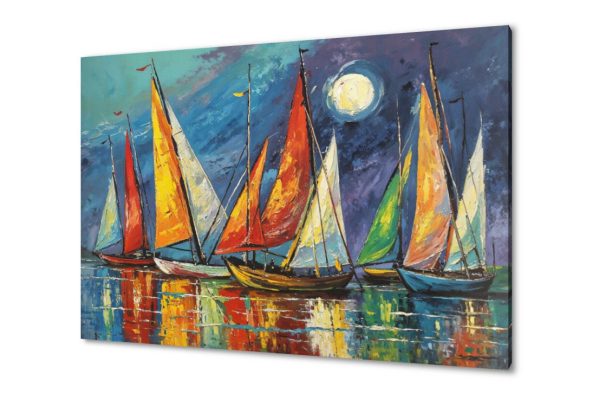 لوحة فنية لمجموعة قوارب شراعية ملونة ليلا SA95878 القمر, قوارب و مراكب, كل التابلوهات المودرن, بحار و شواطئ و مراكب, تجريدي, فضاء و كواكب ازرق - تركواز, قوى و زاهى, متعدد الالوان الوان زيتية - اكريليك, لوحات فنية, مظهر بارز, مودرن غرفة الاستقبال, غرفة المعيشة, غرفة النوم, مكاتب – شركات - اعمال فى الليل بالعرض, مستطيل