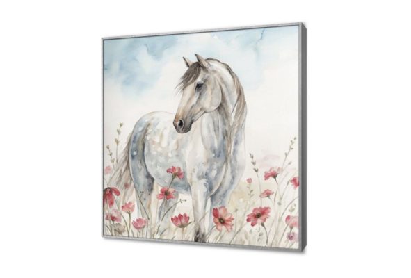 لوحة فنية لحصان أبيض وسط الزهور البرية SA95803 كل التابلوهات المودرن, احصنه, سحاب, مزارع - حقول, حيوانات و طيور, مناظر طبيعية, ورود - زهور - نباتات ابيض - اوف وايت, احمر - نبيتى, ازرق - تركواز, درجات الباستيل, رمادى الوان مائية, بسيط و هادئ, لوحات فنية, مودرن غرفة الاستقبال, غرفة المعيشة, غرفة النوم, غرفة بنات, مدخل المنزل, مكاتب – شركات - اعمال فصل الربيع بالطول, ببرواز, برواز ابيض, مربع