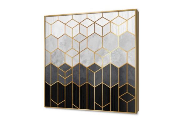 لوحة فنية بأشكال هندسية وخطوط ذهبية SA95327 كل التابلوهات المودرن, اشكال هندسية و زخارف ابيض و اسود, اسود, اللون الواحد, رمادى, فضى – ذهبى اشكال هندسية و زخارف, الستريشن - فيكتور, تماثل - سيميترى, ديجيتال آرت, مربعات, مودرن غرفة الاستقبال, غرفة المعيشة, مدخل المنزل, مكاتب – شركات - اعمال ببرواز, برواز خشبى, مربع