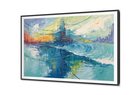 لوحة فنية تجريدية لأمواج عاتية تصطدم بالمدينة SA95851 كل التابلوهات المودرن, امواج, بحار و شواطئ و مراكب, تجريدي ازرق - تركواز, برتقالى, قوى و زاهى, متعدد الالوان الوان زيتية - اكريليك, لوحات فنية, مظهر بارز, مودرن غرفة الاستقبال, غرفة المعيشة, غرفة النوم, مكاتب – شركات - اعمال شروق - غروب بالعرض, ببرواز, برواز SF9, برواز اسود, مستطيل