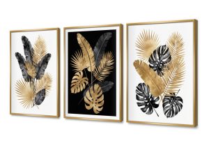 لوحات استوائية ذهبية عصرية SA98530 كل التابلوهات المودرن, اوراق شجر - نباتات, ورود - زهور - نباتات اسود, فضى – ذهبى الستريشن - فيكتور, ديجيتال آرت, لوحات فنية, مودرن غرفة الاستقبال, غرفة المعيشة, مكاتب – شركات - اعمال بالعرض, ببرواز, برواز SF9, برواز ذهبى, مستطيل