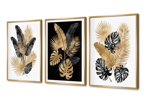 لوحات استوائية ذهبية عصرية SA98530 كل التابلوهات المودرن, اوراق شجر - نباتات, ورود - زهور - نباتات اسود, فضى – ذهبى الستريشن - فيكتور, ديجيتال آرت, لوحات فنية, مودرن غرفة الاستقبال, غرفة المعيشة, مكاتب – شركات - اعمال بالعرض, ببرواز, برواز SF9, برواز ذهبى, مستطيل